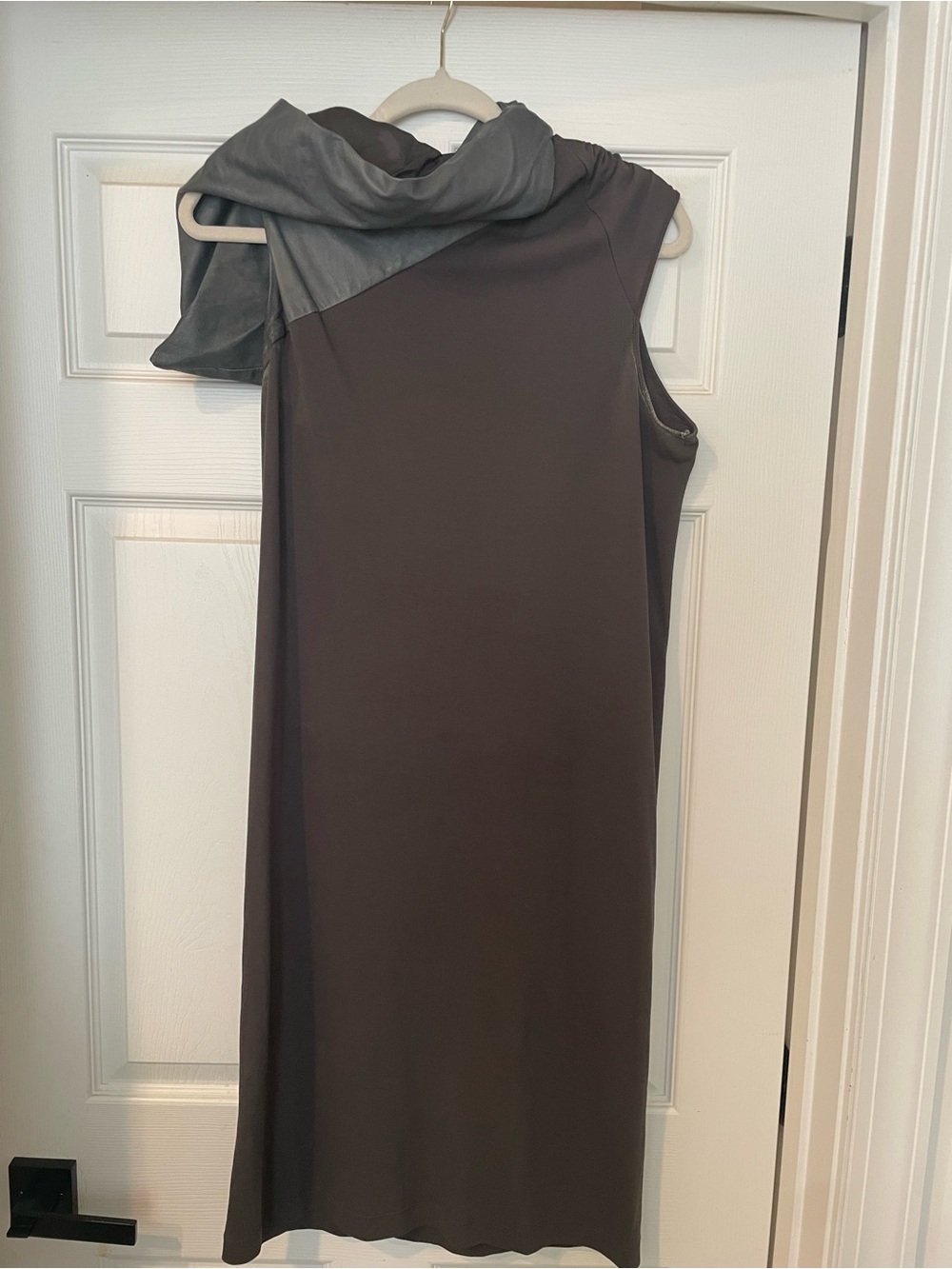 Rick Owens Sleeveless Dark Gray Shift Dress with Draped Cowl